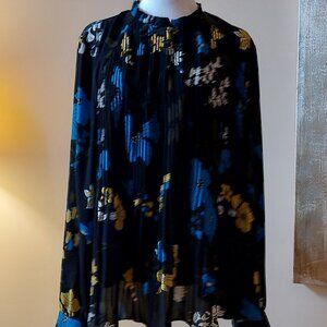 Halogen Black Floral Blouse Sz XL